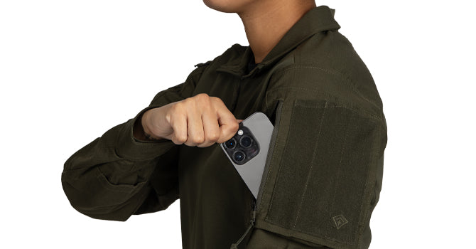 Our oversized, zip secured sleeve pockets provide ample space for tourniquets, pens, or any other gear you might need during your mission, along with a loop overlay for I.D. patches.