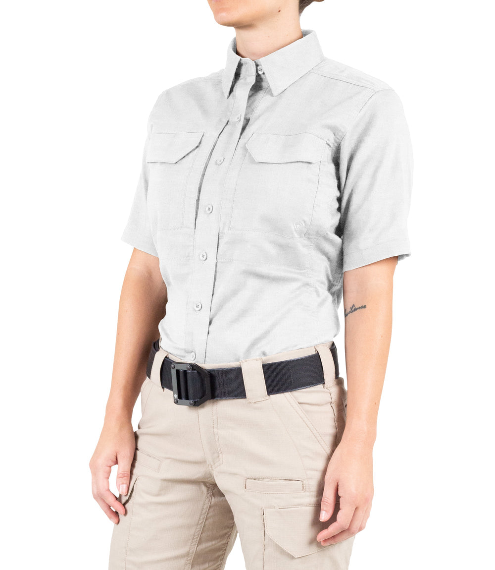 Side of Women's V2 Tactical Short Sleeve Shirt in White