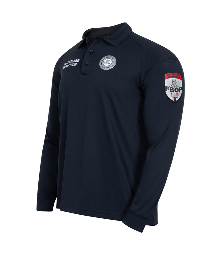 Front 1/4 left side view of Self Defense Instructor Men's Performance Long Sleeve Polo