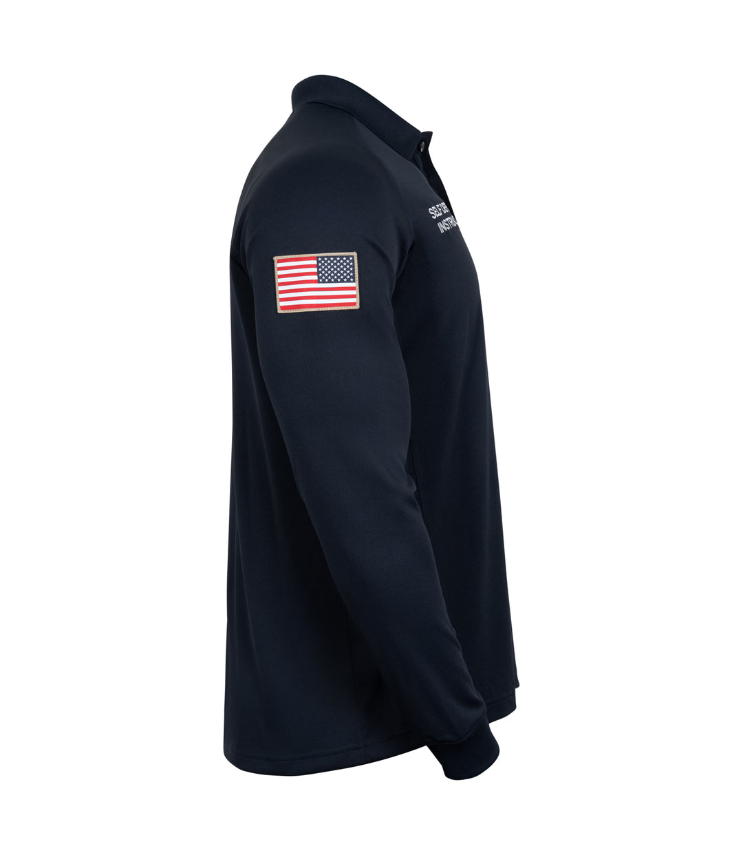 Right side view of Self Defense Instructor Men's Performance Long Sleeve Polo