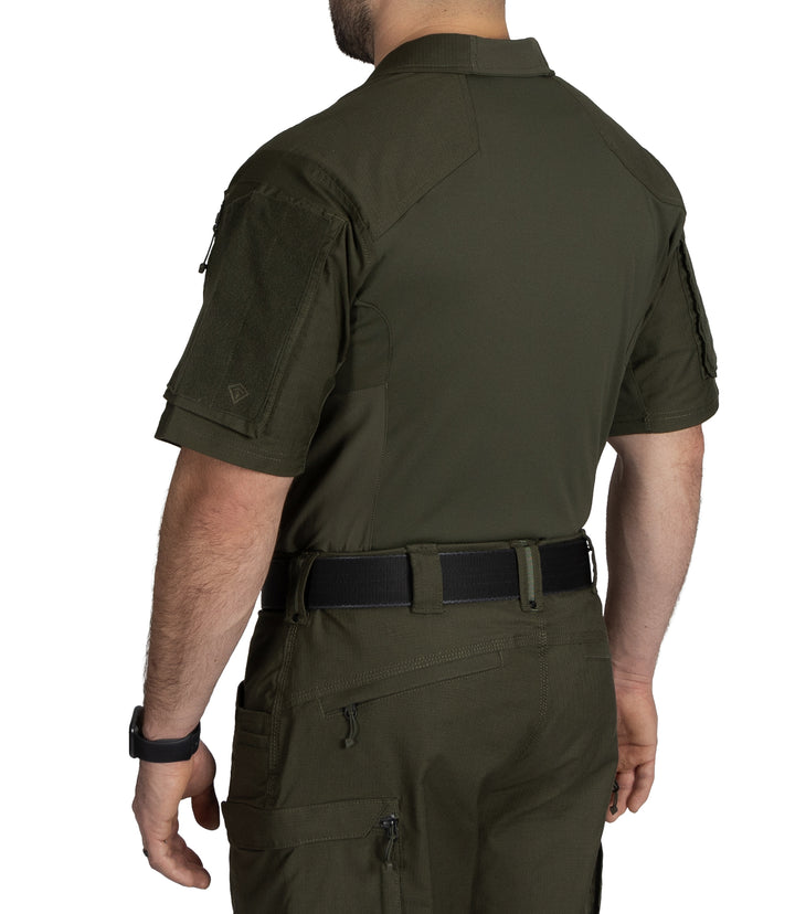 Back of Men's Defender Short Sleeve Shirt in OD Green