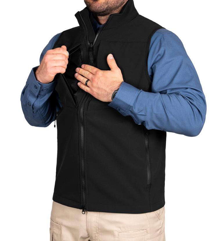 Front Pocket of Men's Tactix Softshell Vest in Black