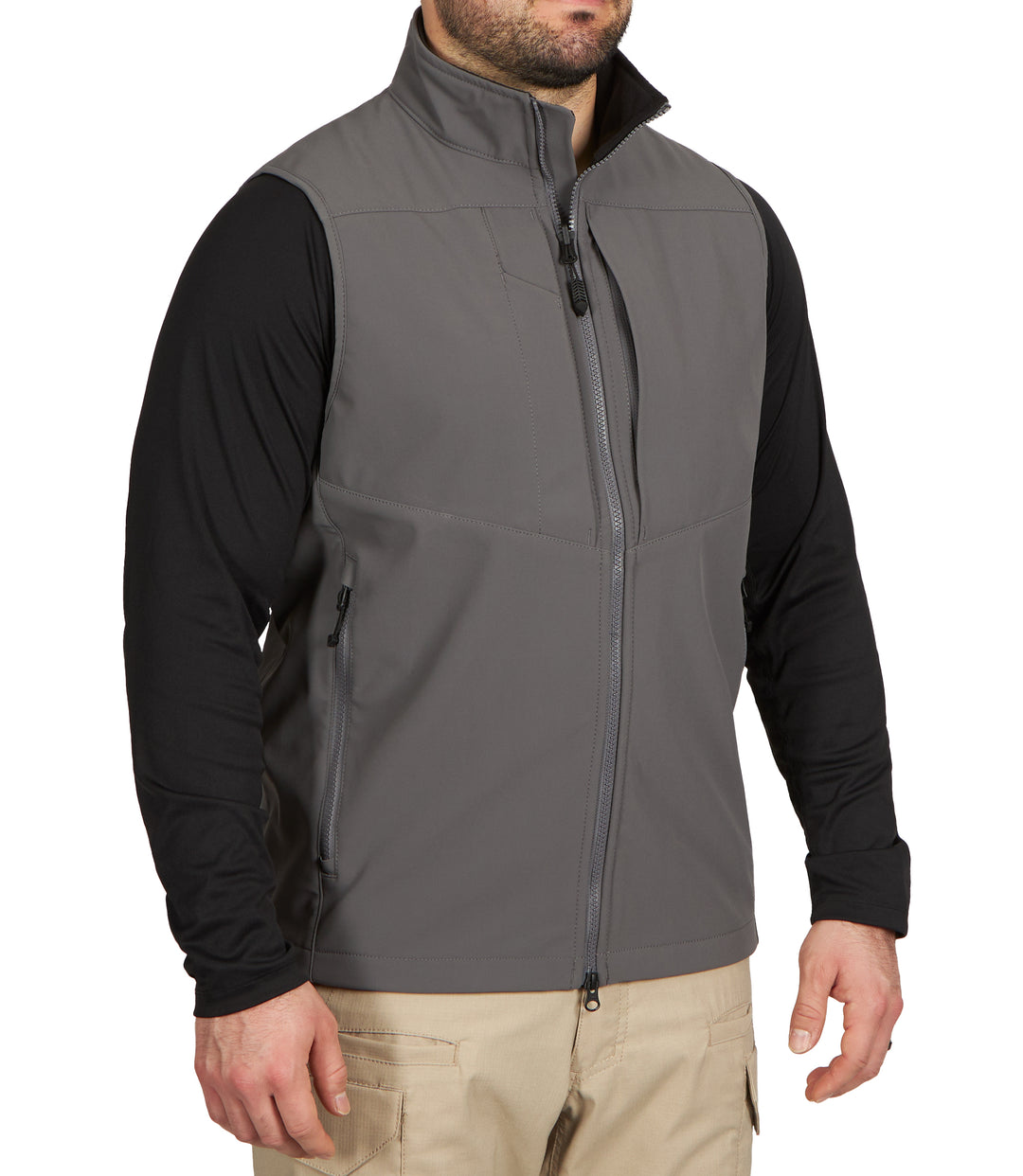 Front 1/4 of Men's Tactix Softshell Vest in Wolf Grey