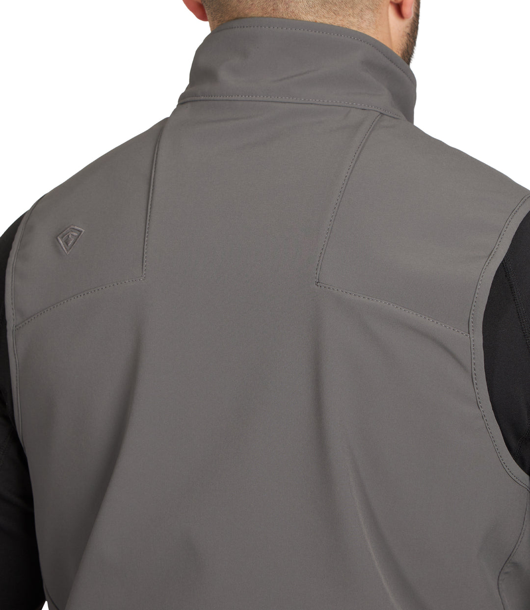 Split Yoke on Men's Tactix Softshell Vest in Wolf Grey