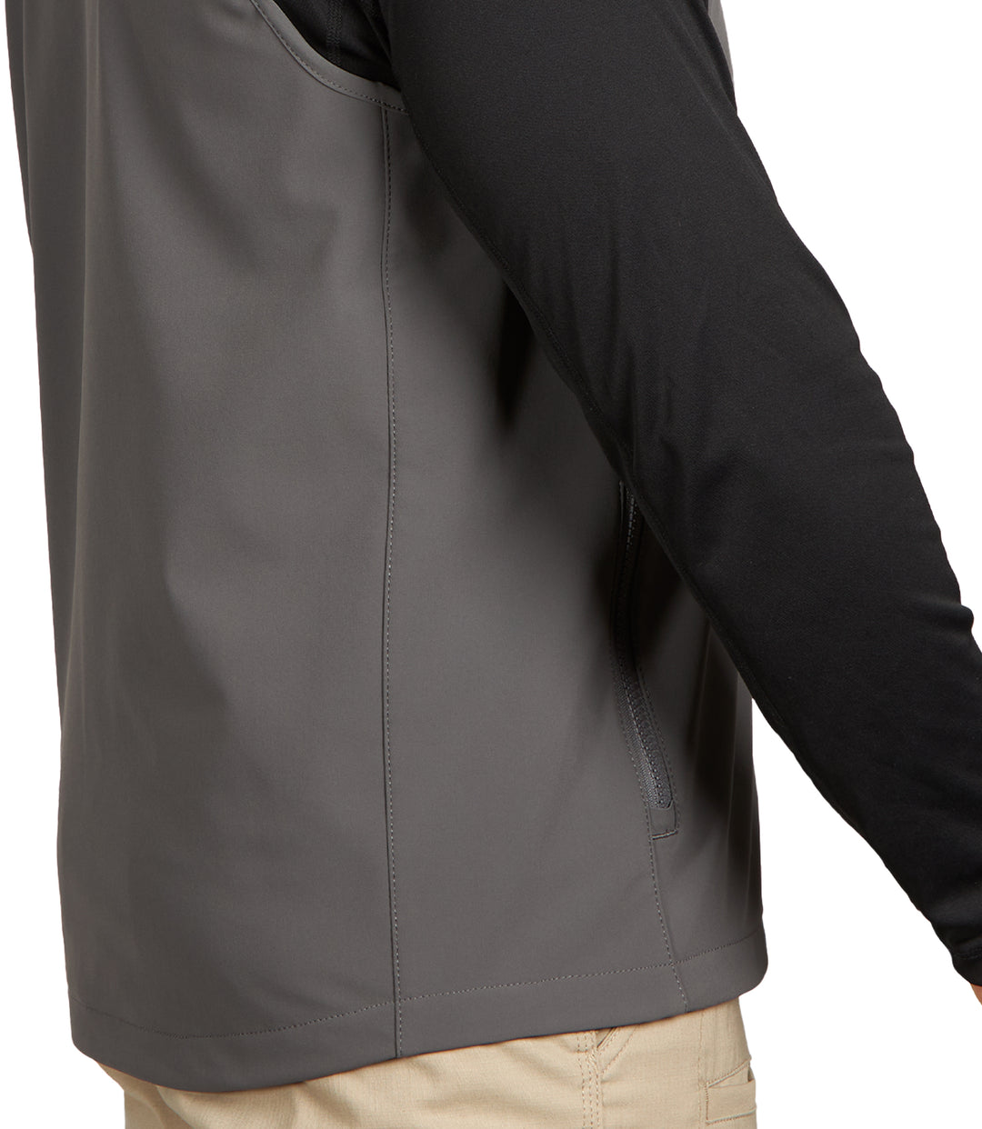 Side Gusset of Men's Tactix Softshell Vest in Wolf Grey