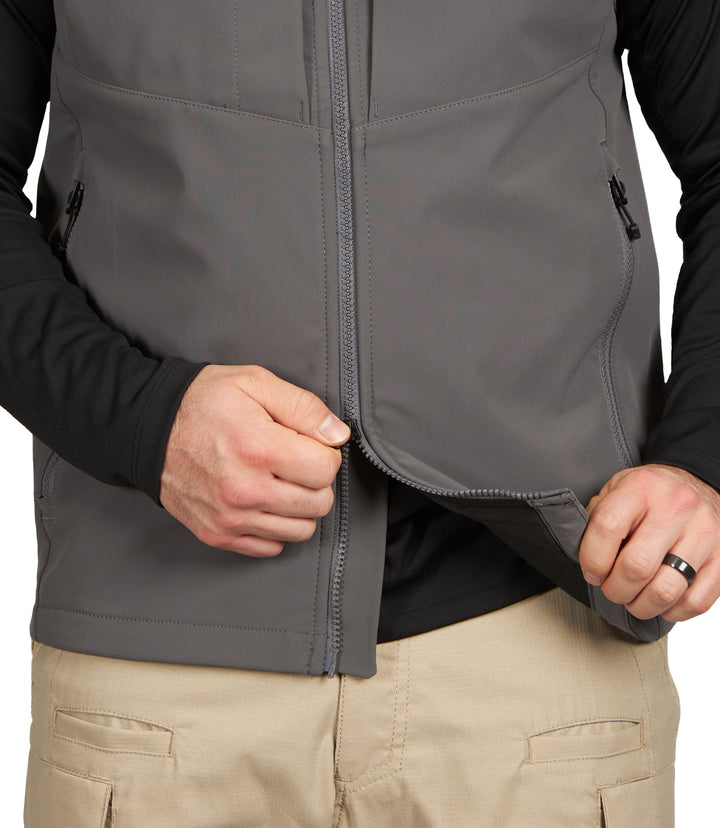 Front Zipper of Men's Tactix Softshell Vest in Wolf Grey