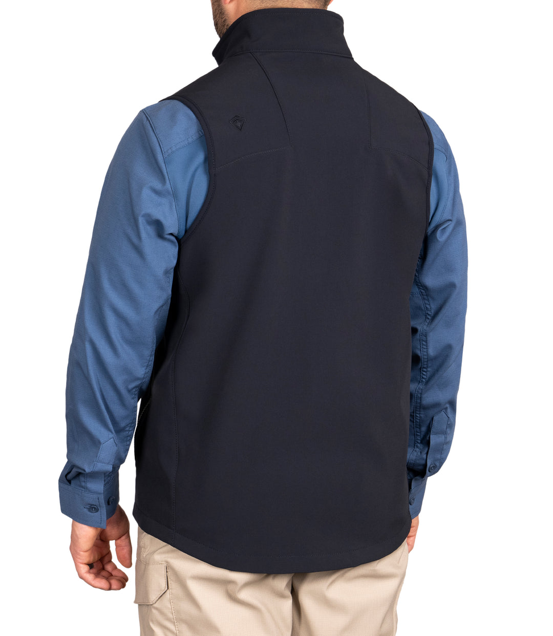 Back 1/4 of Men's Tactix Softshell Vest in Midnight Navy