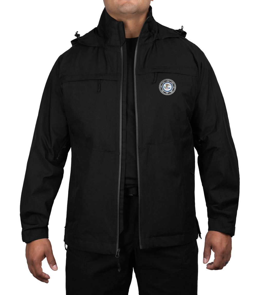 Front unzip view of Monsoon parka in color black |color_black