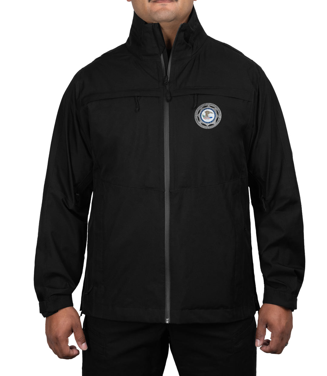 Front view without attached hoodie of the Monsoon Parka in color black |color_black