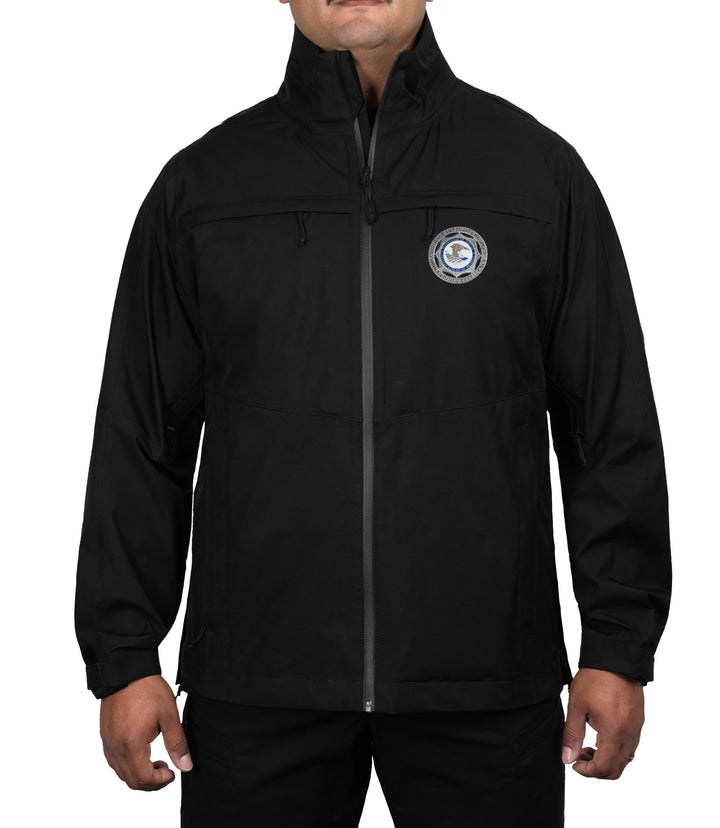 Front view without attached hoodie of the Monsoon Parka in color black |color_black