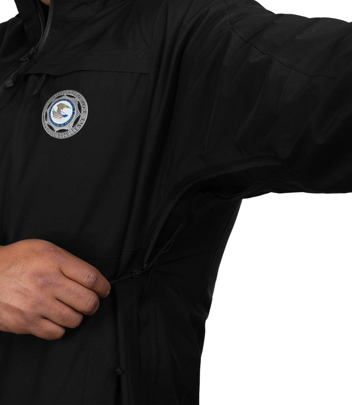Underarm side zip view of the Monsoon Parka in color black |color_black