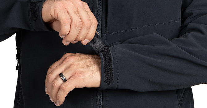 Hook/loop tab closure for easy adjustment to seal in warmth and protect from mild weather.