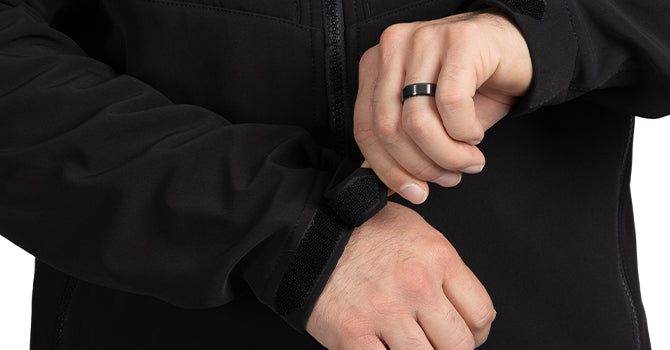 Hook/loop tab closure for easy adjustment to seal in warmth and protect from mild weather.