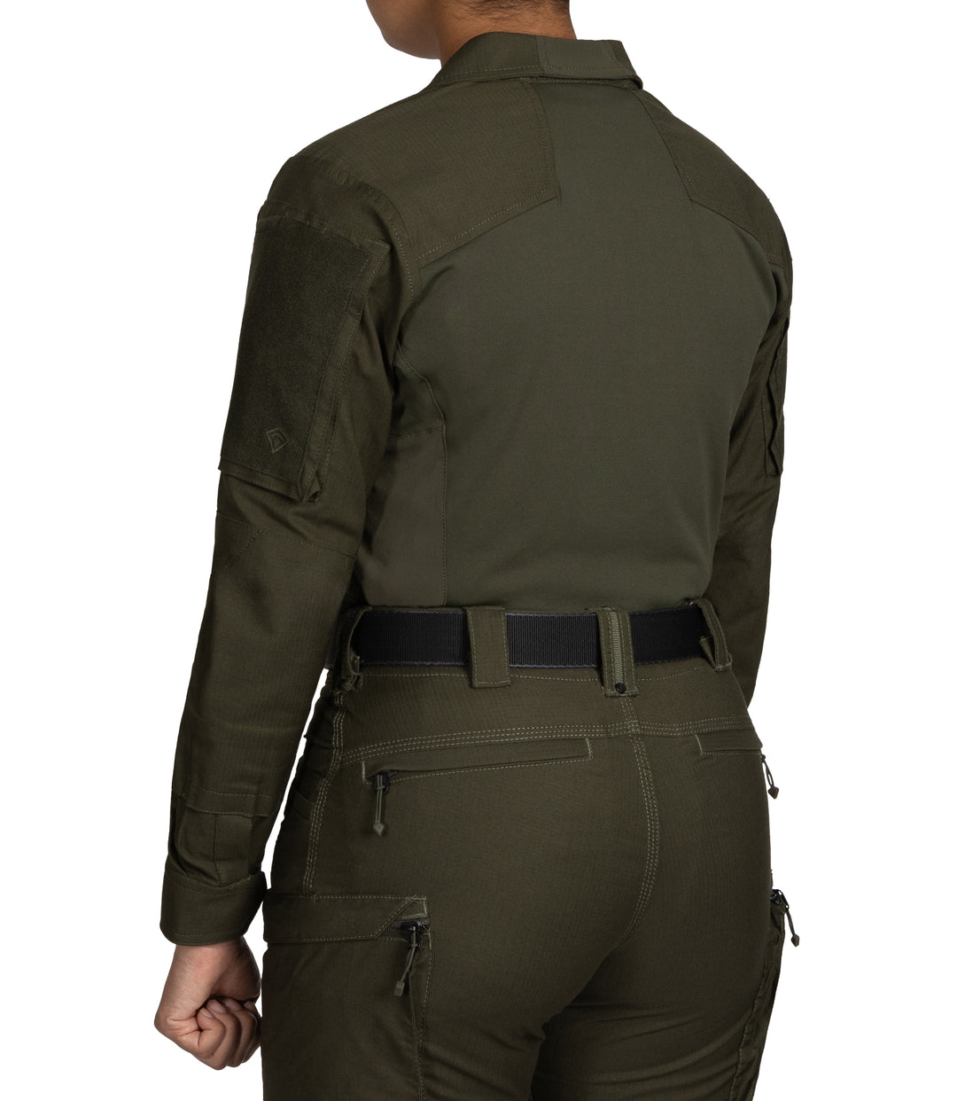 Back of Women's Defender Shirt in OD Green