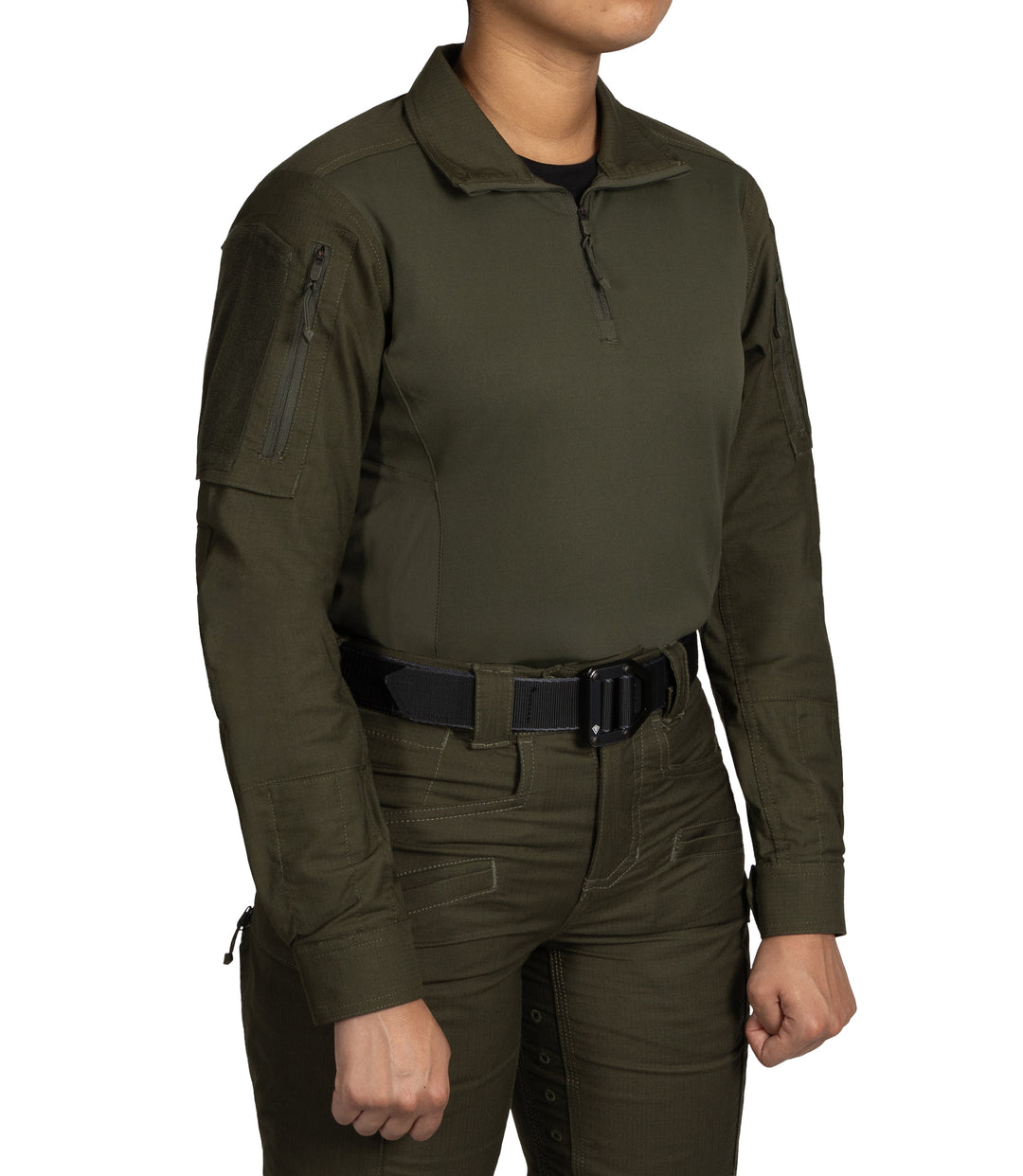 Front of Women's Defender Shirt in OD Green