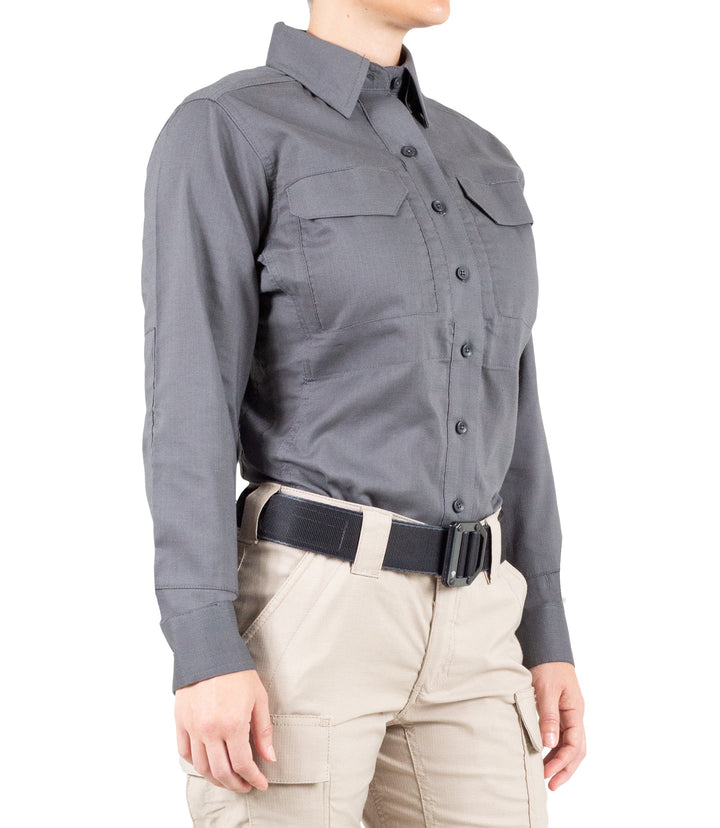 Side of Women's V2 Tactical Long Sleeve Shirt in Wolf Grey