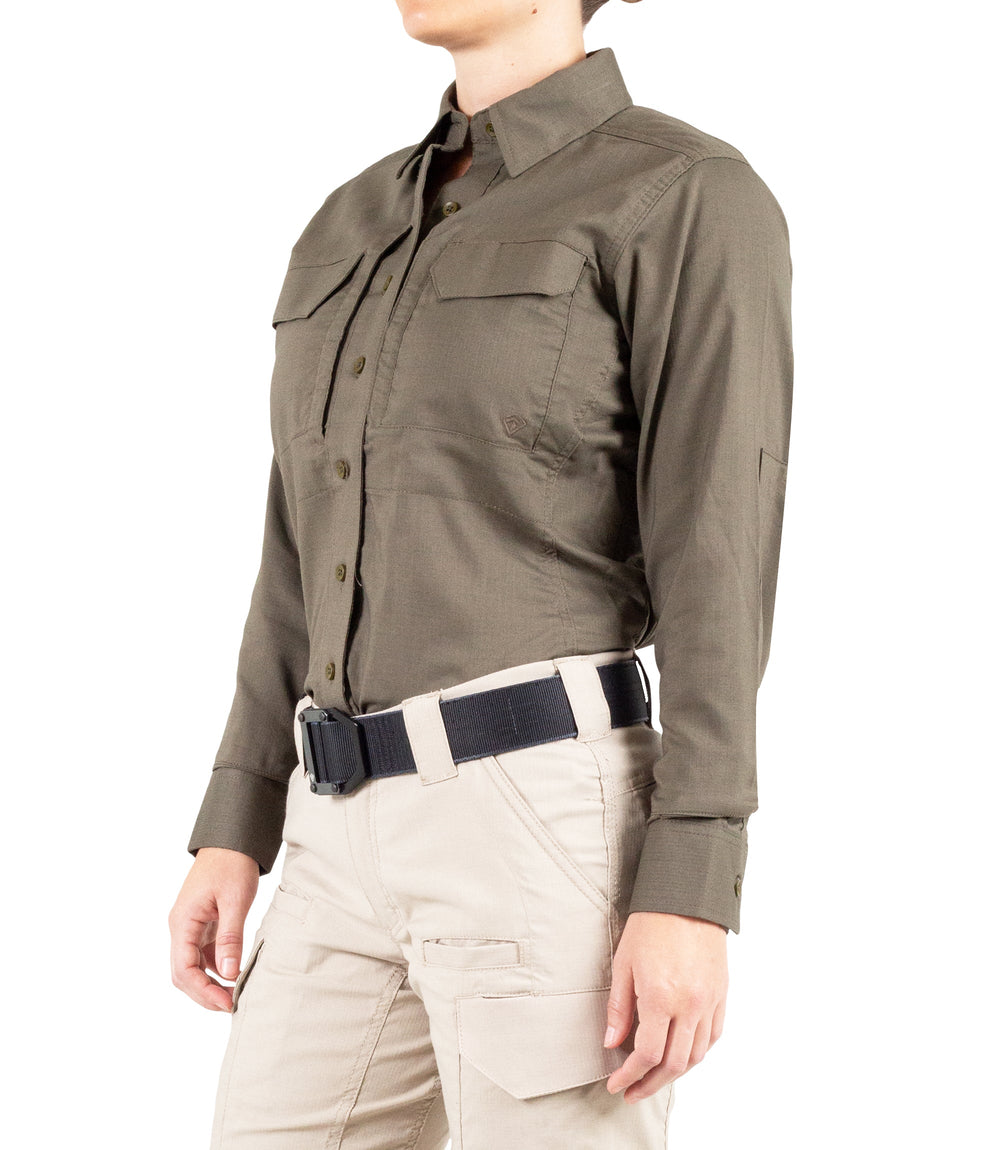 Side of Women's V2 Tactical Long Sleeve Shirt in Ranger Green