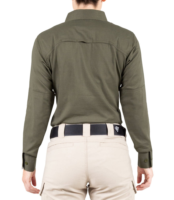 Back of Women's V2 Tactical Long Sleeve Shirt in OD Green