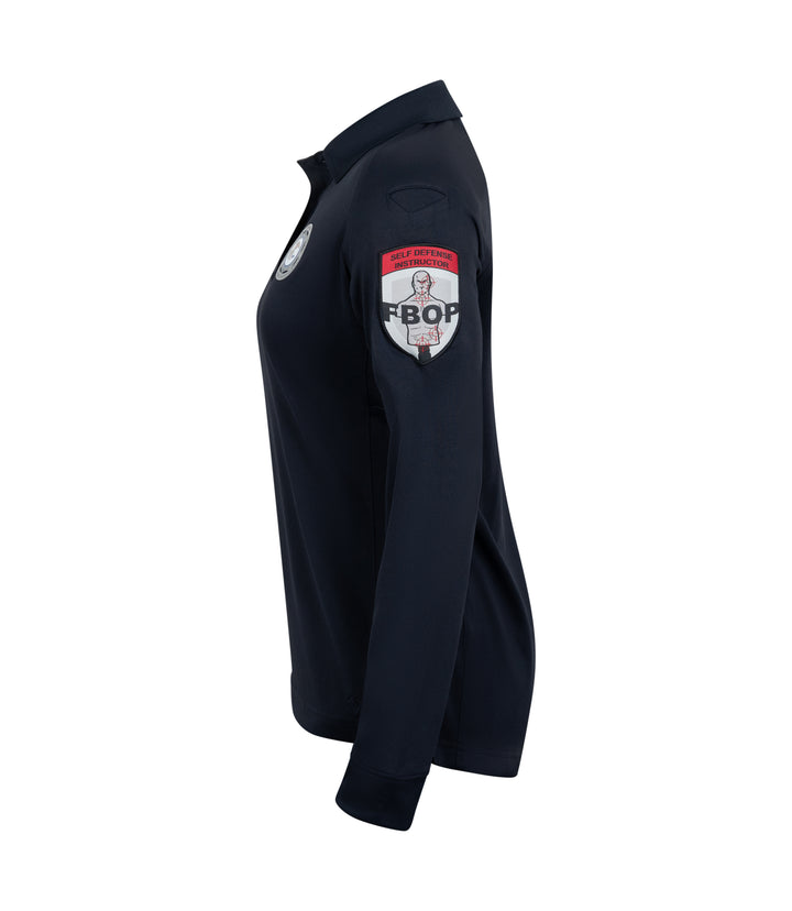 Left side view of Self Defense Instructor Women's Performance Long Sleeve Polo