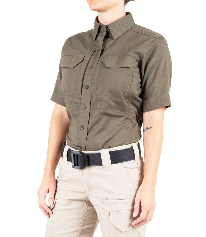 Side of Women's V2 Tactical Short Sleeve Shirt in Ranger Green