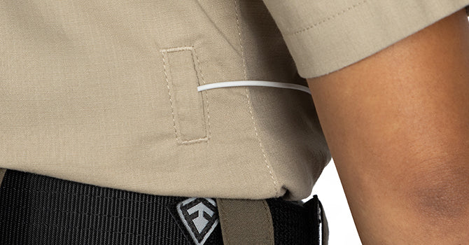 The Pro Duty Uniform Shirt has two welted cord ports that allow media cables to be easily passed through, without compromising your professional uniform appearance.