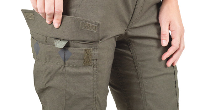 The pockets on the V2 Pants feature reinforced pocket flaps that will maintain a professional look throughout the lifetime of the product. The pockets have no pleats while a gusset at the bottom ensures a professional look while providing room for all essential gear.