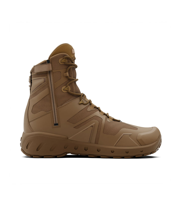 Left side view of 8 inch side-zip boot in color coyote