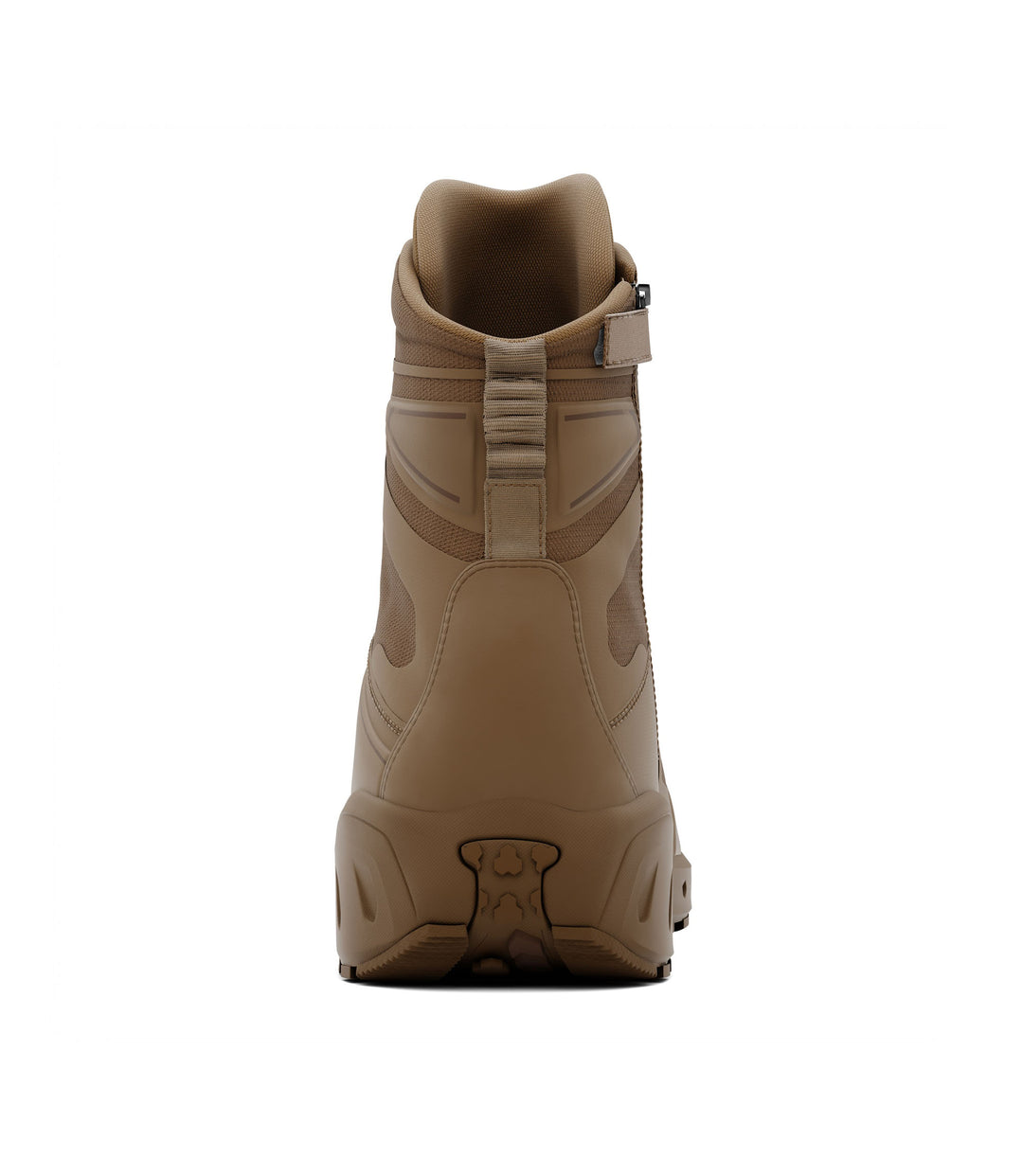 Back side view of 8 inch side-zip boot in color coyote