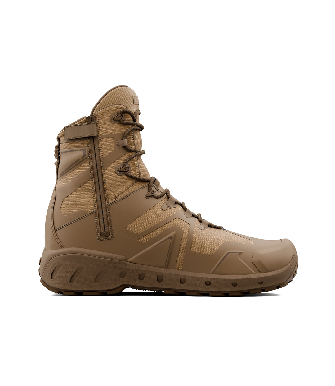 Left side view of 8 inch side-zip boot in color coyote