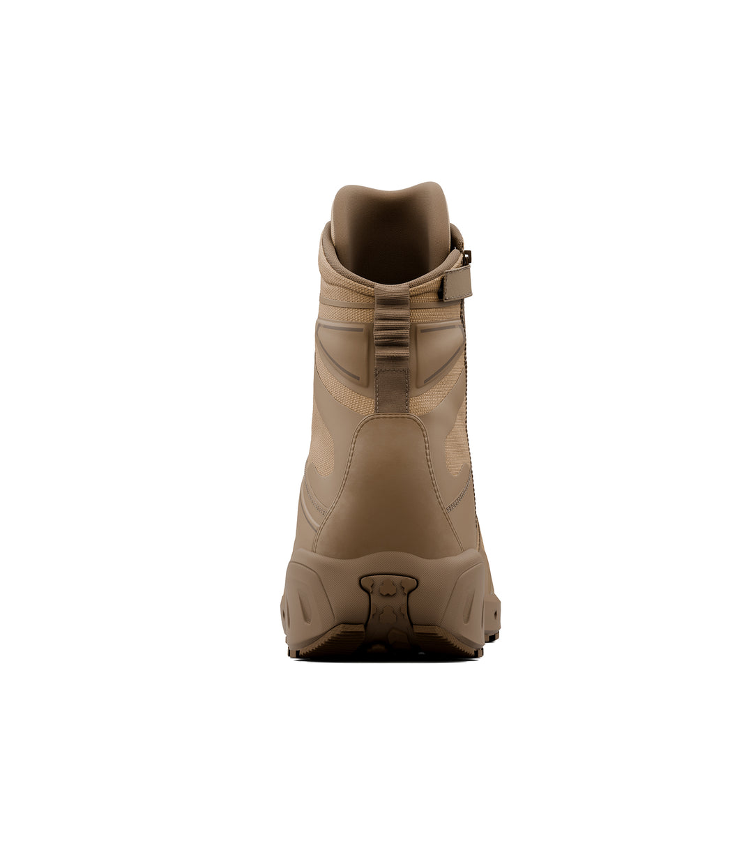 Back side view of 8 inch side-zip boot in color coyote