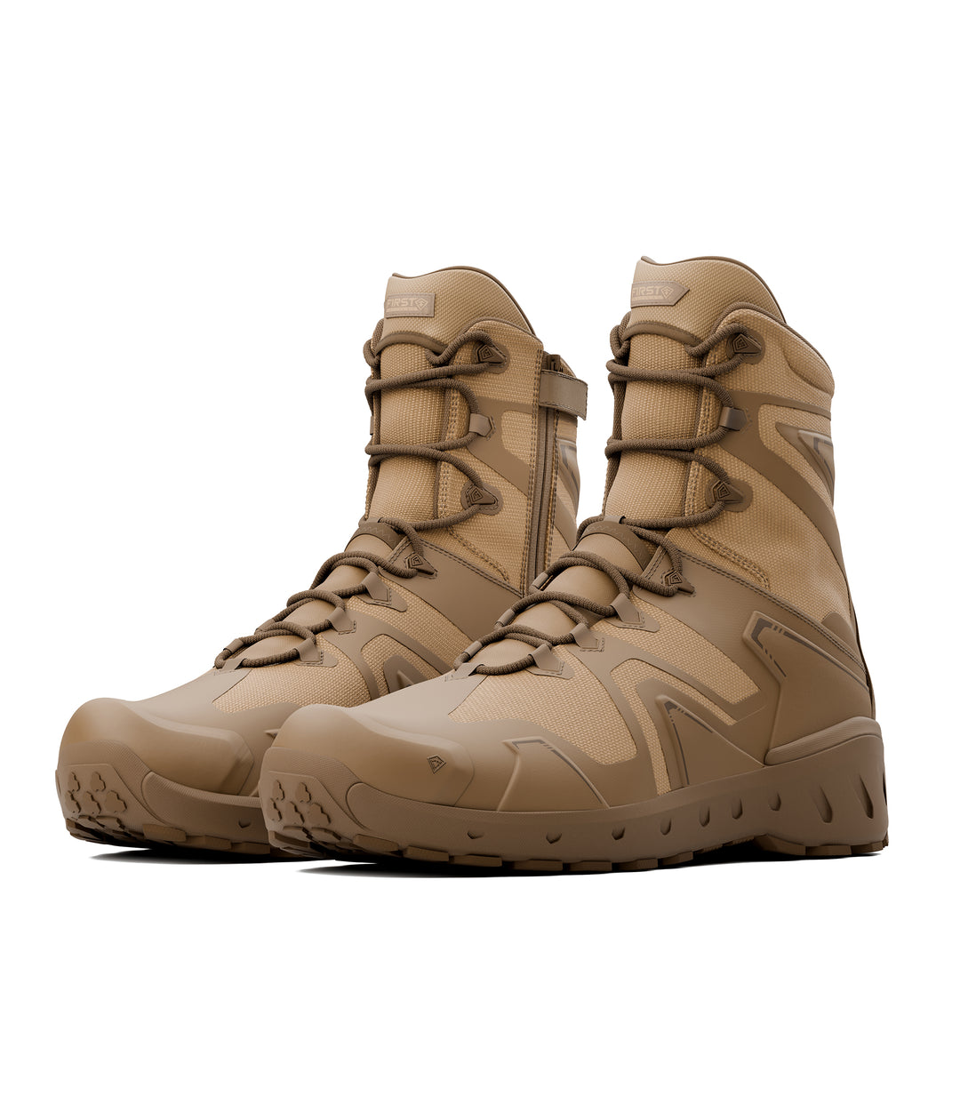 Right side by side boot view of 8 inch side-zip boot in color coyote