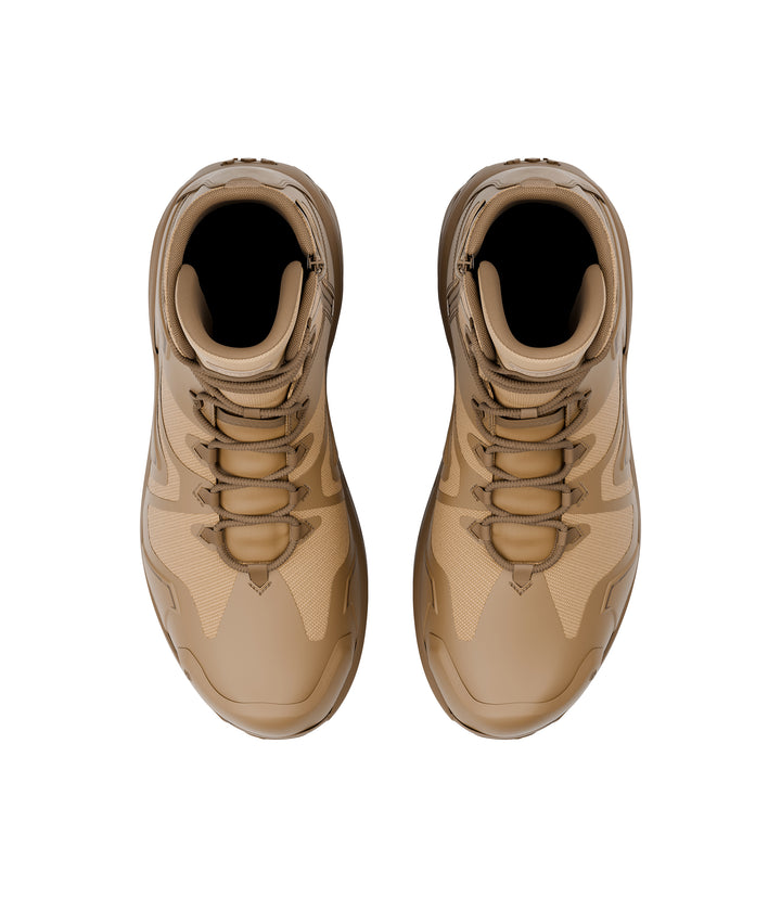 Top view of side by side boot view of 8 inch side-zip boot in color coyote