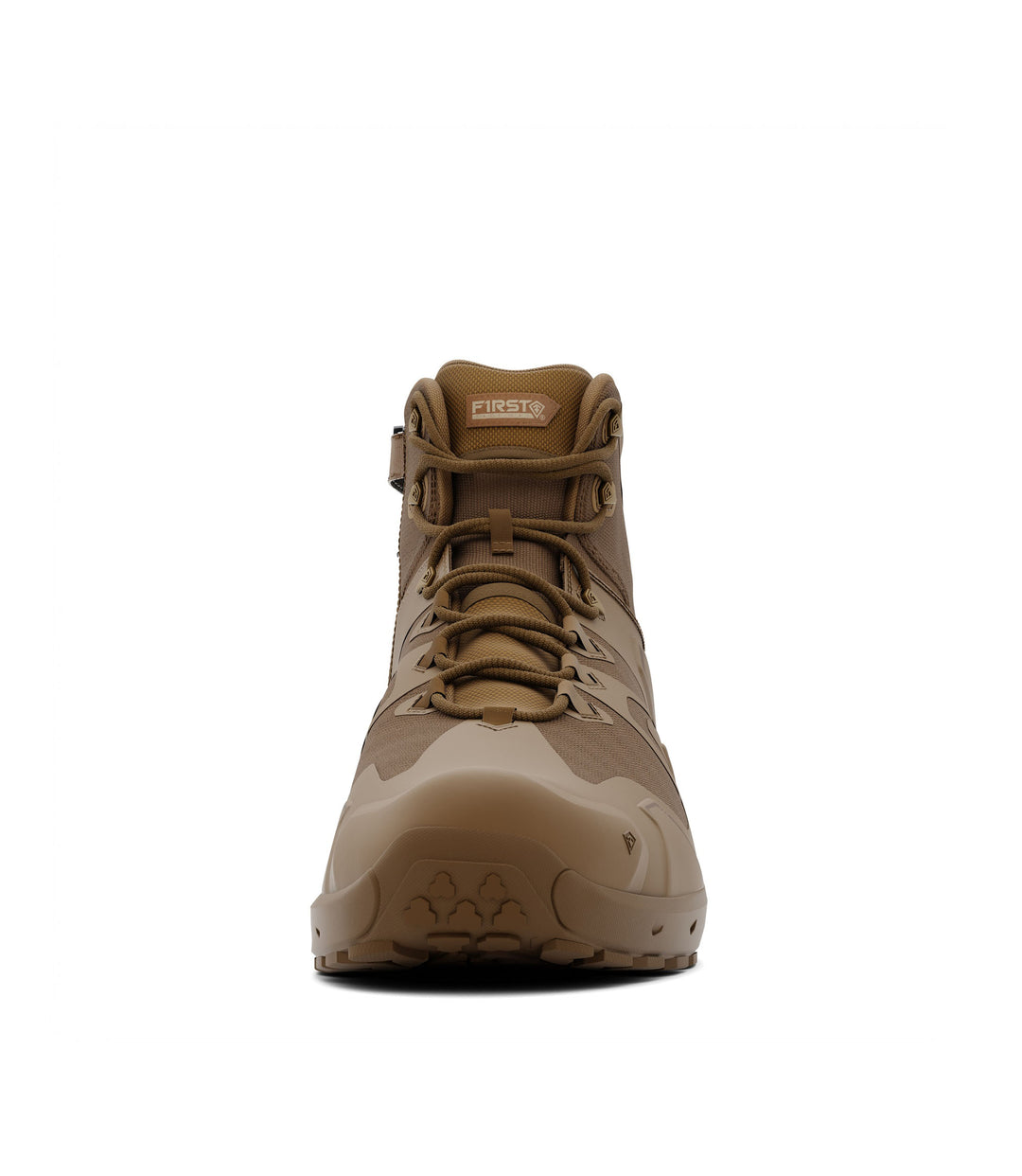 Front view of 5 inch side-zip mid boot in color coyote