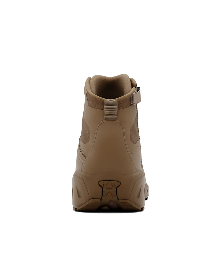 Back side view of 5 inch side-zip mid boot in color coyote