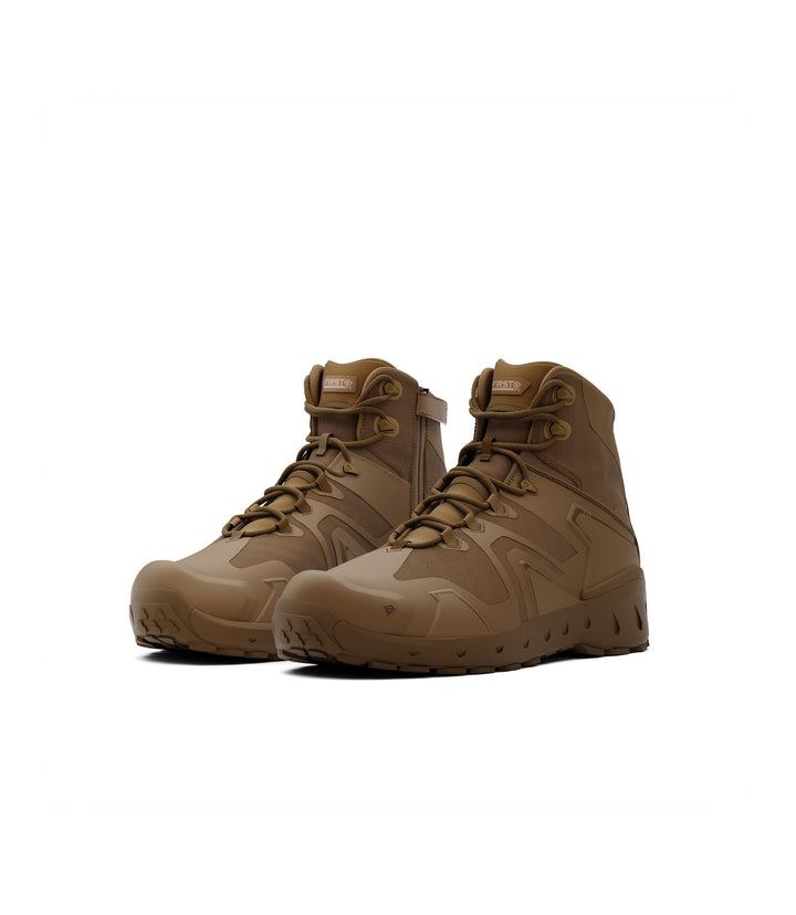 Right side by side boot view of 5 inch side-zip mid boot in color coyote