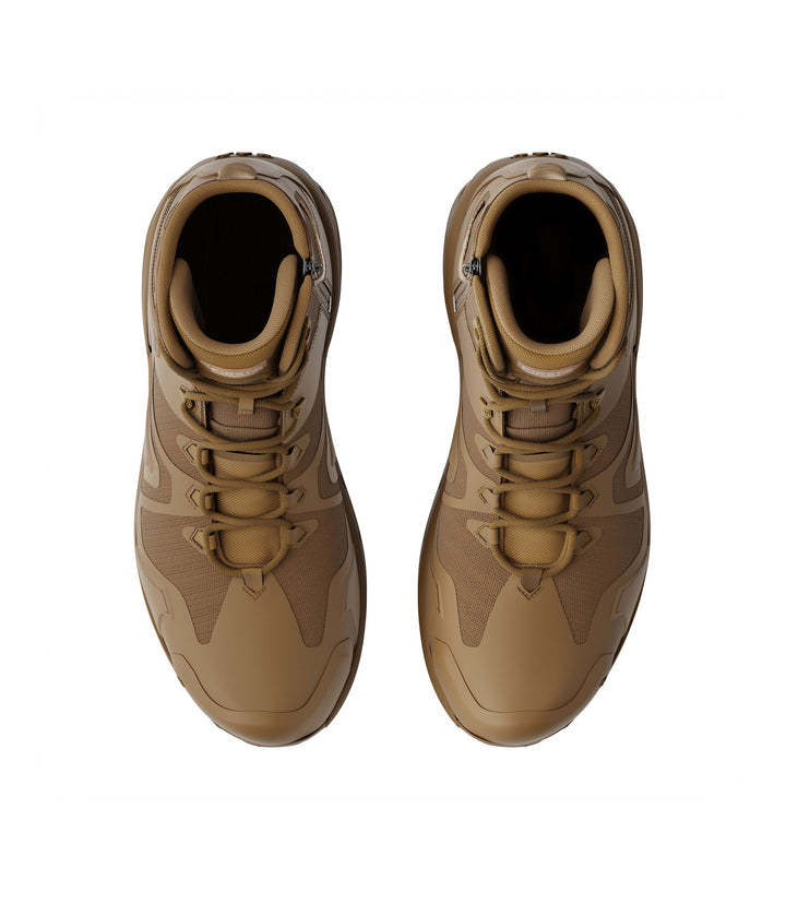 Top view of side by side boot view of 5 inch side-zip mid boot in color coyote