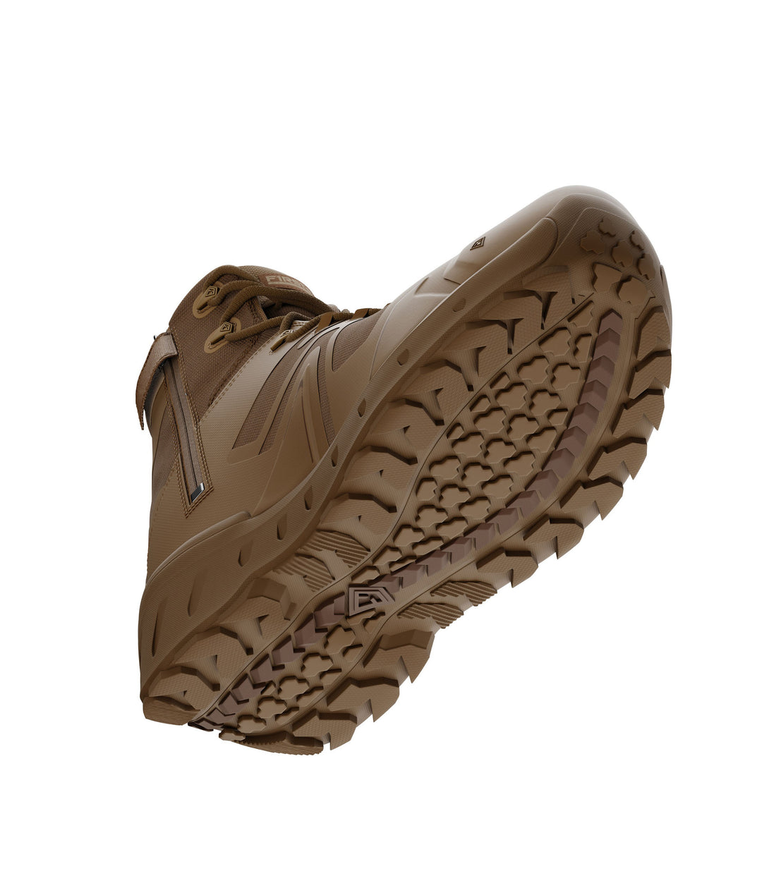 Bottom side view of 5 inch side-zip mid boot in color coyote