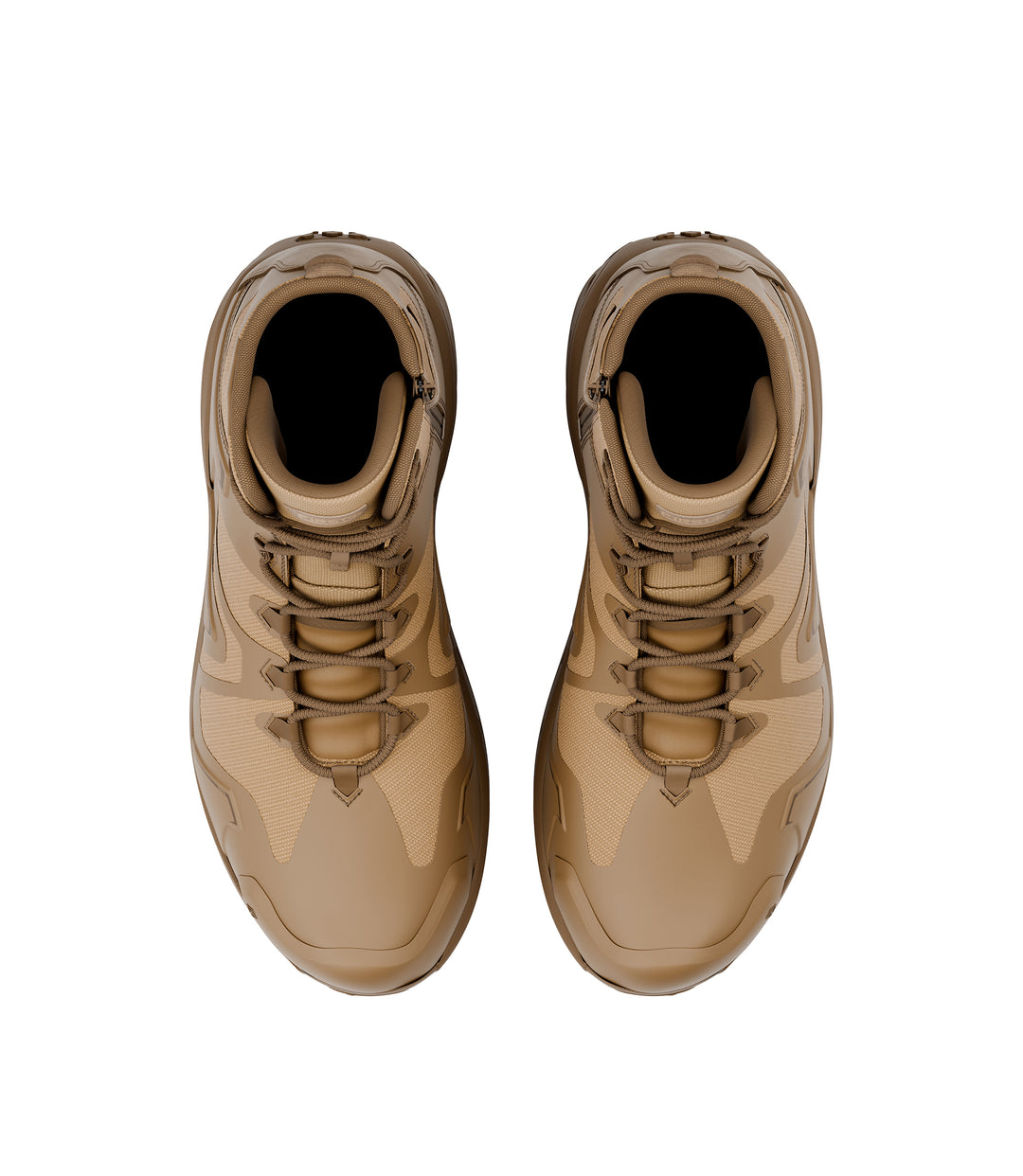 Top view of side by side boot view of 5 inch side-zip mid boot in color coyote