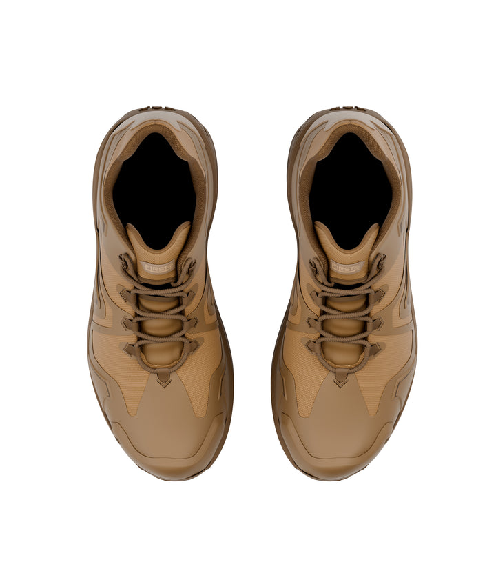 Top view of side by side boot view of 3 inch AERO-TAC low boot in color coyote