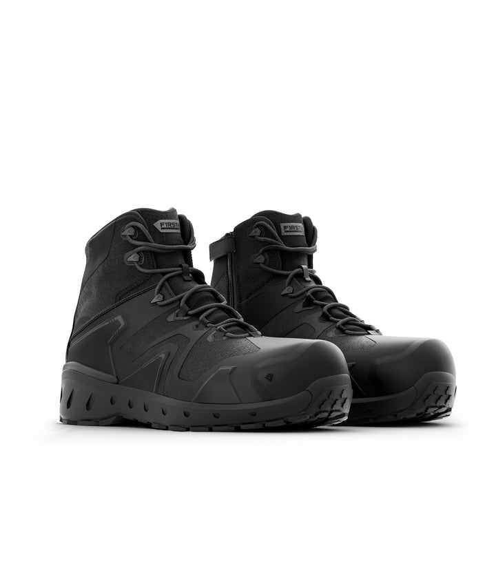 Side by side photo of Men's 5" AERO-TAC™ Safety Toe Side-Zip Mid Boot in black