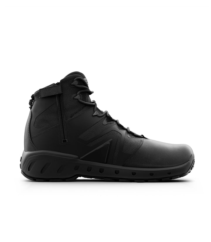 Left side view of 5 inch AERO-TAC polished side-zip boot in color black