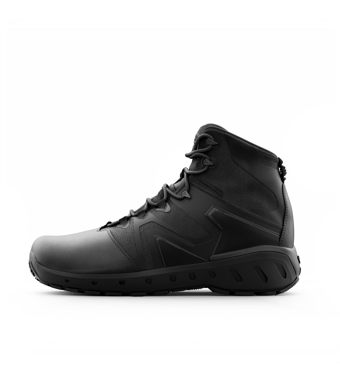 Right side view of 5 inch AERO-TAC polished side-zip boot in color black