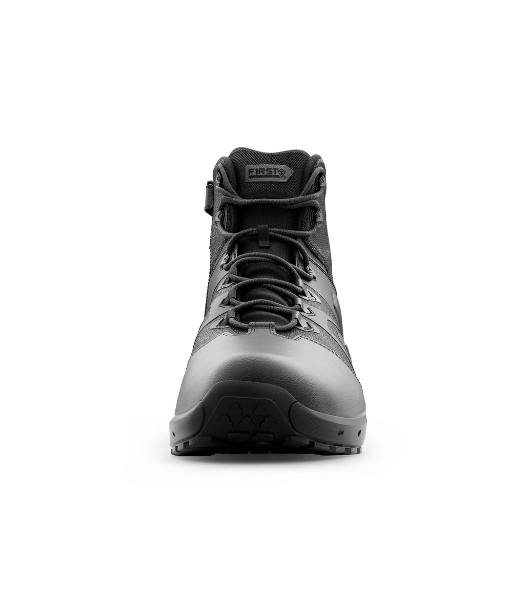 Front view of 5 inch AERO-TAC polished side-zip boot in color black