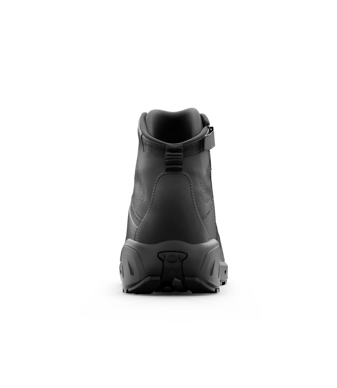 Back side view of 5 inch AERO-TAC polished side-zip boot in color black