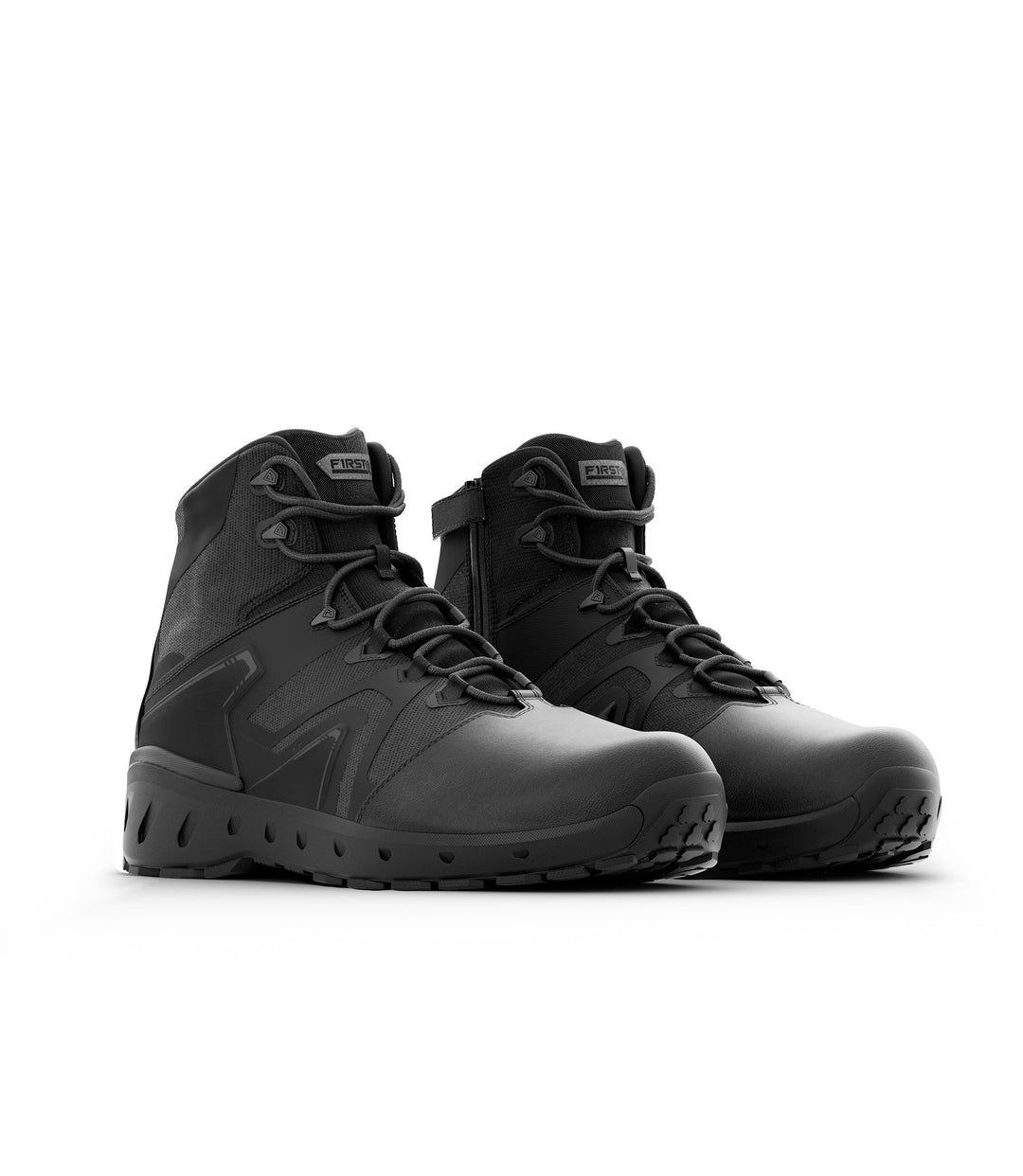 Left Side by side boot view of 5 inch AERO-TAC polished side-zip boot in color black