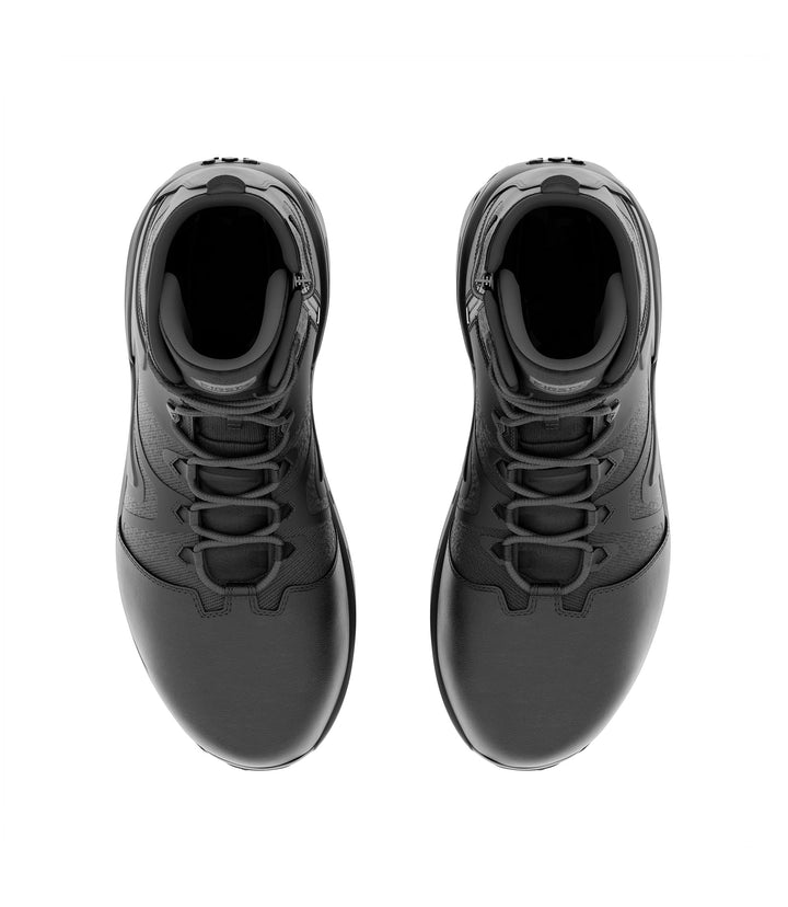 Top view of side by side boot view of 5 inch AERO-TAC polished side-zip boot in color black