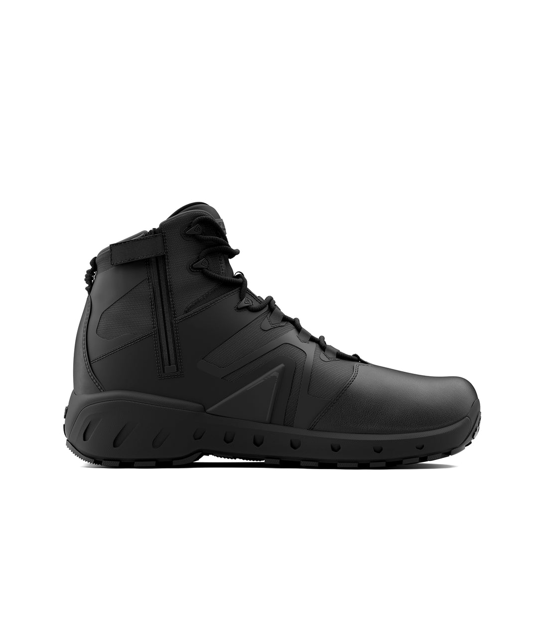 Left side view of 5 inch AERO-TAC polished side-zip boot in color black|color_black