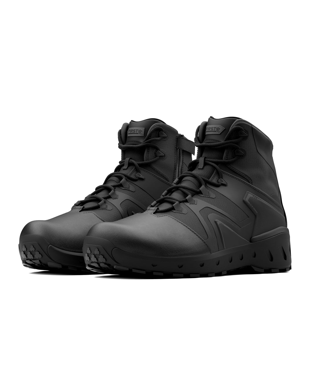 Right Side by side boot view of 5 inch AERO-TAC polished side-zip boot in color black|color_black