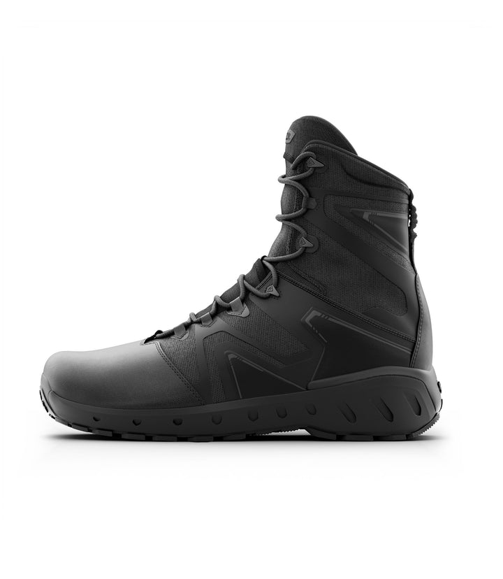 Right side view of 8 inch AERO-TAC polished side-zip boot in color black