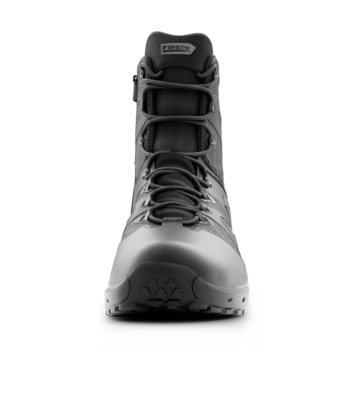 Front view of 8 inch AERO-TAC polished side-zip boot in color black